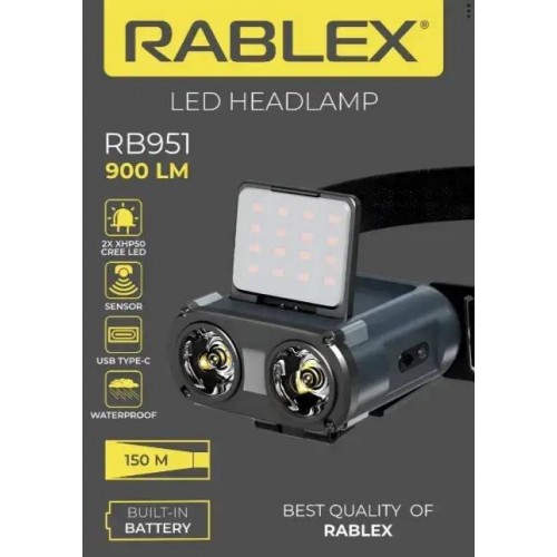 Ліхтар налобний акумуляторний RABLEX RB-951 Білий + червоне світло