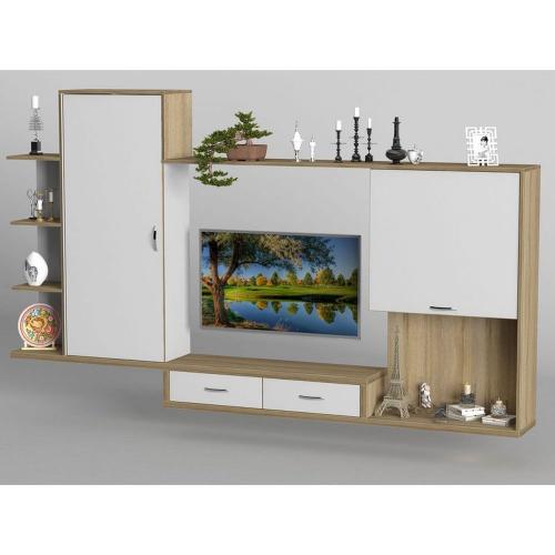 Стінка в вітальню Тиса Мебель Вітальня-204 Сонома Білий 1520x300x2160 мм Стінка в вітальню Тиса Мебель Вітальня-204 Сонома Білий 1520x300x2160 мм