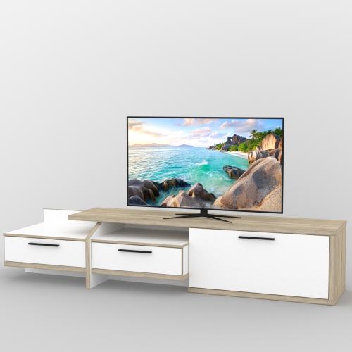 Тумба під телевізор Тиса Мебель ТВ-387 Дуб сонома Білий 47x58x228 см Тумба під телевізор Тиса Мебель ТВ-387 Дуб сонома Білий 47x58x228 см