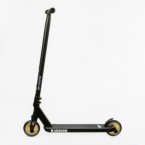 Самокат трюковий Best Scooter Warrior HIC-система пеги алюмінієвий диск та дека колеса PU 100 кг Black and gold (112766)