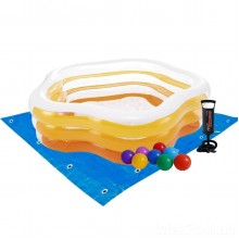 Дитячий надувний басейн Intex 56495-2 «Морська зірка», 183 х 180 х 53 см, жовтий, з кульками 10 шт, підстилкою, насосом (hub_pw7t2z)