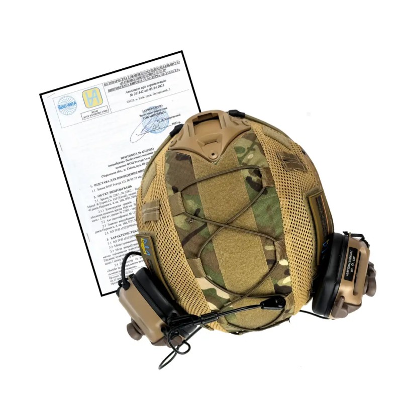 Комплект шолом FAST Helmet NIJ IIIA/навушники Earmor M32 Mod3 з чебурашкою/кавер M Мультикам