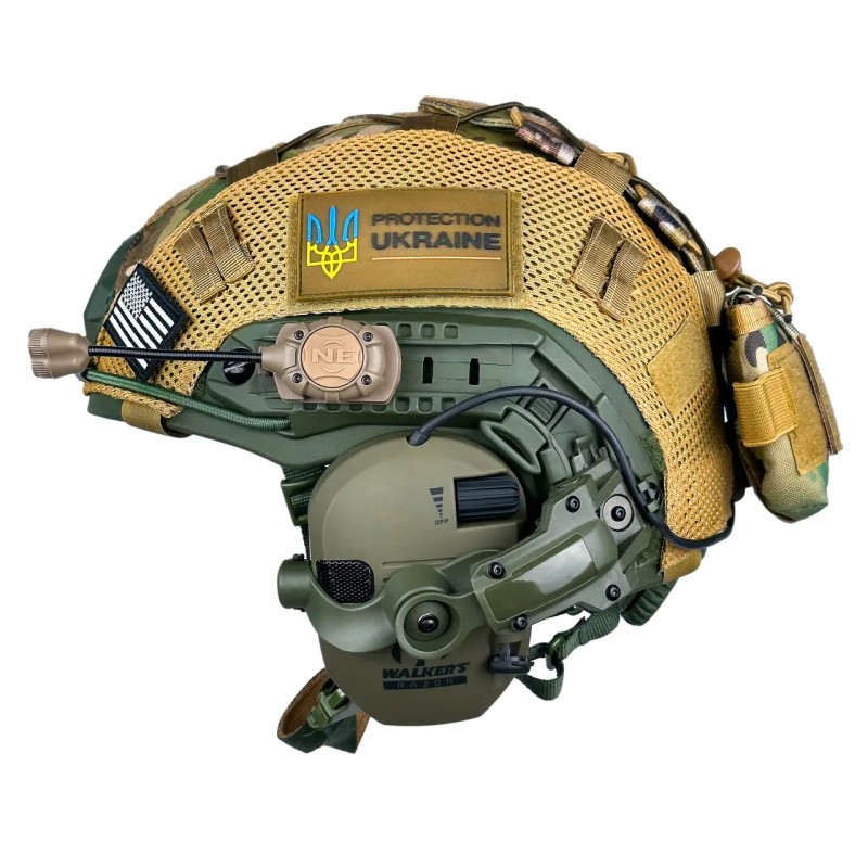 Комплект шолом FAST NIJ IIIA/навушники Walkers Razor/чебурашки/ліхтарик/кавер XL Мультикам