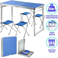 Розкладний туристичний стіл для пікніка зі стільцями в валізі Easy Campi Синій + Парасолька 1.8м Розкладний туристичний стіл для пікніка зі стільцями в валізі Easy Campi Синій + Парасолька 1.8м