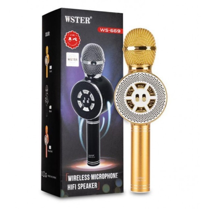 Дитячий мікрофон Wster з функцією караоке USB, microSD, AUX, Bluetooth WS 669 Золотий