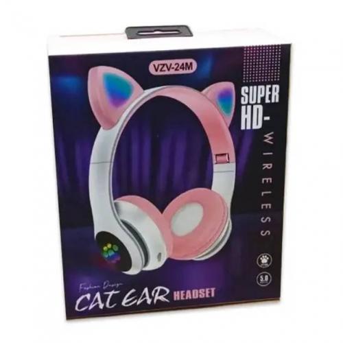 Навушники бездротові Cat Ear VZV-24M Bluetooth з різнокольоровим LED підсвічуванням та котячими вушками Рожеві