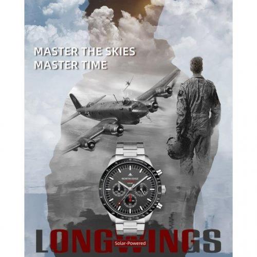 Наручний годинник чоловічий North Edge Long Wings 5 Bar Сріблястий (2549793136)