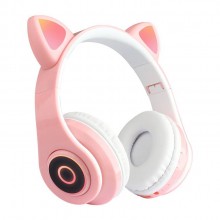 Повнорозмірні навушники бездротові Cat Headset Y 047 Bluetooth з підсвічуванням та котячими вушками Рожеві Pink