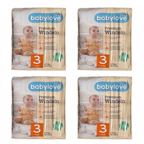 Дитячі одноразові підгузники Babylove Premium 3 midi (4-9) кг 184 шт в інтернет супермаркеті PbayMarket!