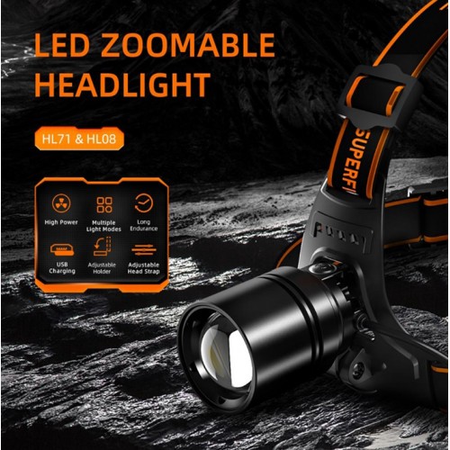 Ліхтар налобний акумуляторний масштабувальний SuperFire HL71 500 Lumen IP43 Black Ліхтар налобний акумуляторний масштабувальний SuperFire HL71 500 Lumen IP43 Black