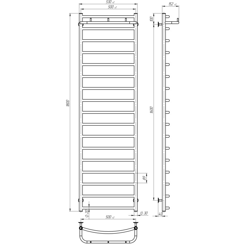 Рушникосушарка електрична Класік N П17 500х1800 Deffi Білий WD03 (C.KN.180.50.17.E.W.L.1)