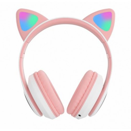 Бездротові Bluetooth навушники з вушками Cat Ear VZV-23M/7805 з LED підсвіткою Рожеві