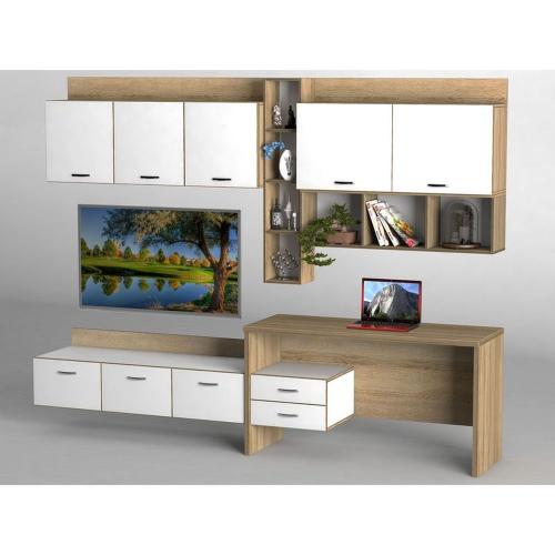 Стінка в вітальню Тиса Мебель Вітальня-217 Сонома Білий 1200x520x2870 мм Стінка в вітальню Тиса Мебель Вітальня-217 Сонома Білий 1200x520x2870 мм