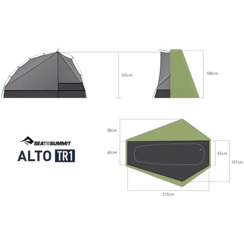 Намет Sea to Summit Alto TR1 Mesh Inner Sil/PeU Fly NFR 215х107/60 см Зелений (1033-STS ATS2039-01160410)