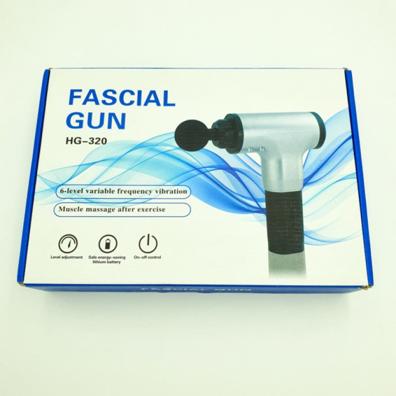 Портативний ручний масажер для тіла 4 насадки Fascial Gun HG-320 Синій (SMT194849299)