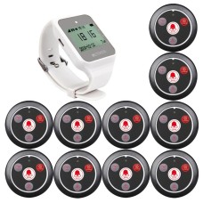 Система виклику офіціанта бездротова з годинником - пейджером Retekess TD109 + 10 чорних кнопок (з кнопкою ЗАКАЗ)