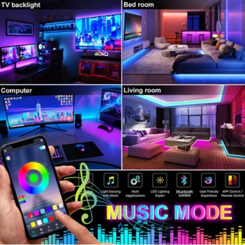 Світлодіодна стрічка із блютузом мікрофоном музичний RGB USB 10м HMD 136-13127827