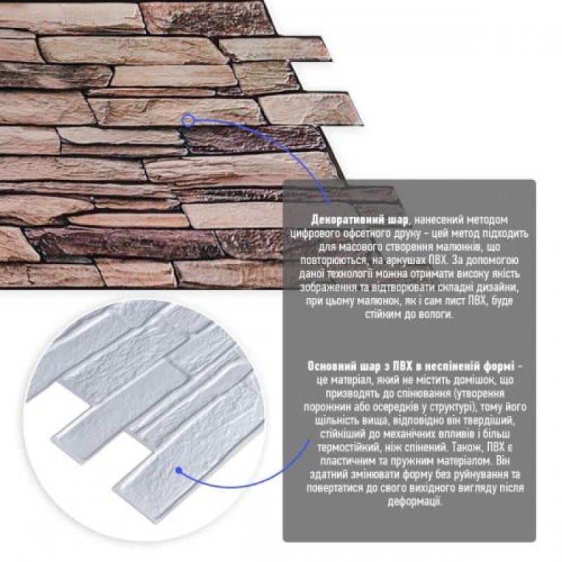 Декоративна ПВХ панель Sticker Wall 960х480х4 мм Коричневий (D) SW-00001555