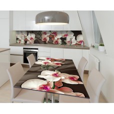 Наклейка 3Д вінілова на стіл Zatarga «Ковдра з орхідей» 650х1200 мм для будинків, квартир, столів, кав'ярень.