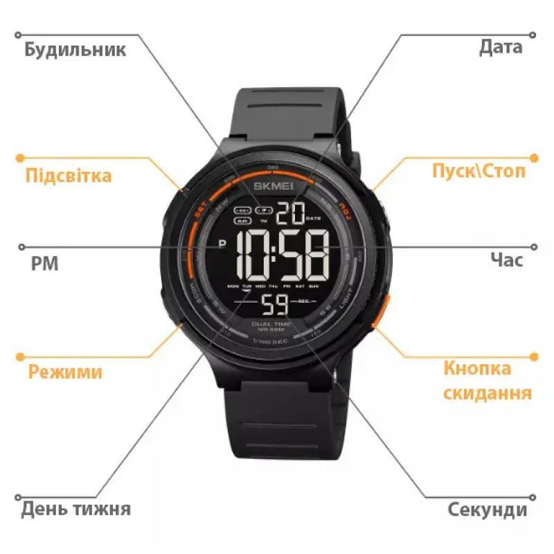 Чоловічий наручний годинник Skmei 1841 Чорний