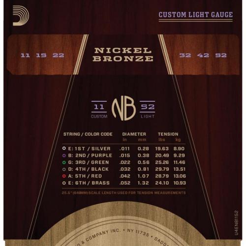 Струни для акустичної гітари D'Addario NB1152 Nickel Bronze Custom Light Acoustic Guitar Strings 11/52 Струни для акустичної гітари D'Addario NB1152 Nickel Bronze Custom Light Acoustic Guitar Strings 11/52