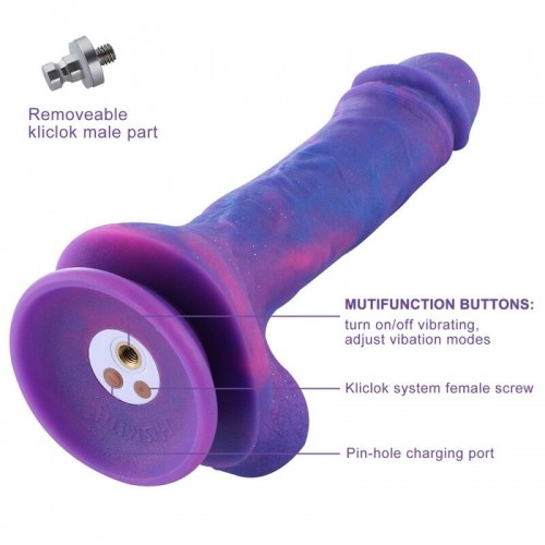 Фалоімітатор 8.2″ з вібрацією для секс-машин Hismith Purple Silicone Dildo with Vibe, KlicLok