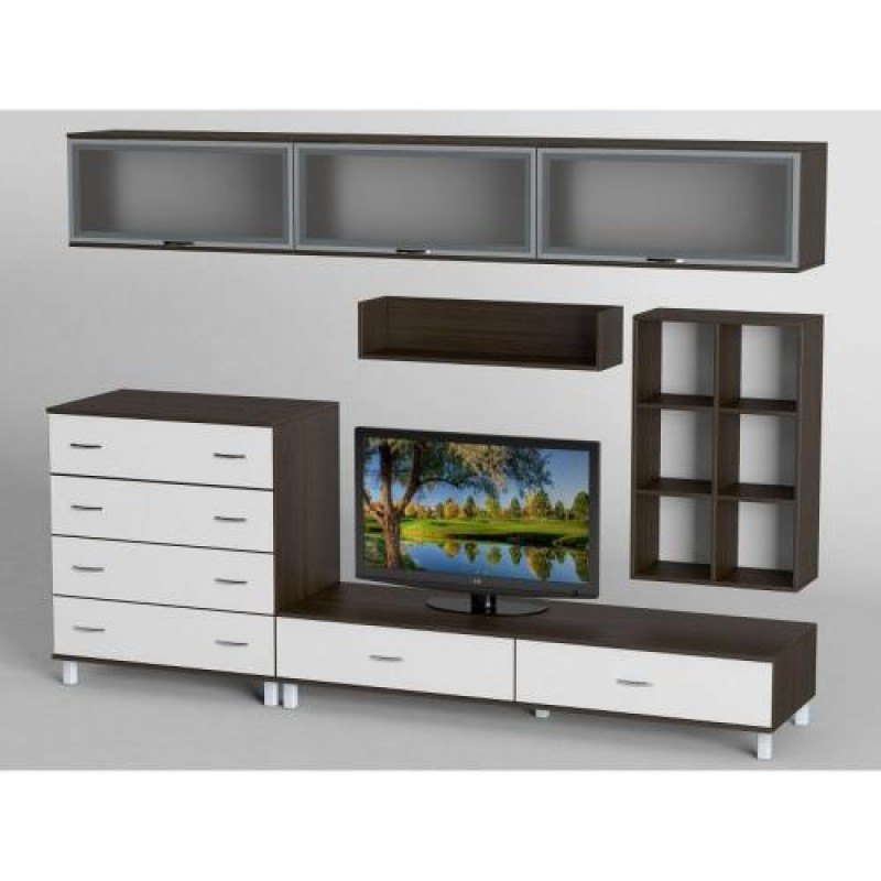 Стінка в вітальню Тиса Мебель Вітальня-19 Венге Білий 2050x450x2700 мм