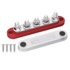 Розподільчий блок з шиною Bus Bar з 5-ю шпильками М6 для з'єднання кабелів 150А, 48 VDC/300VAC, червоний