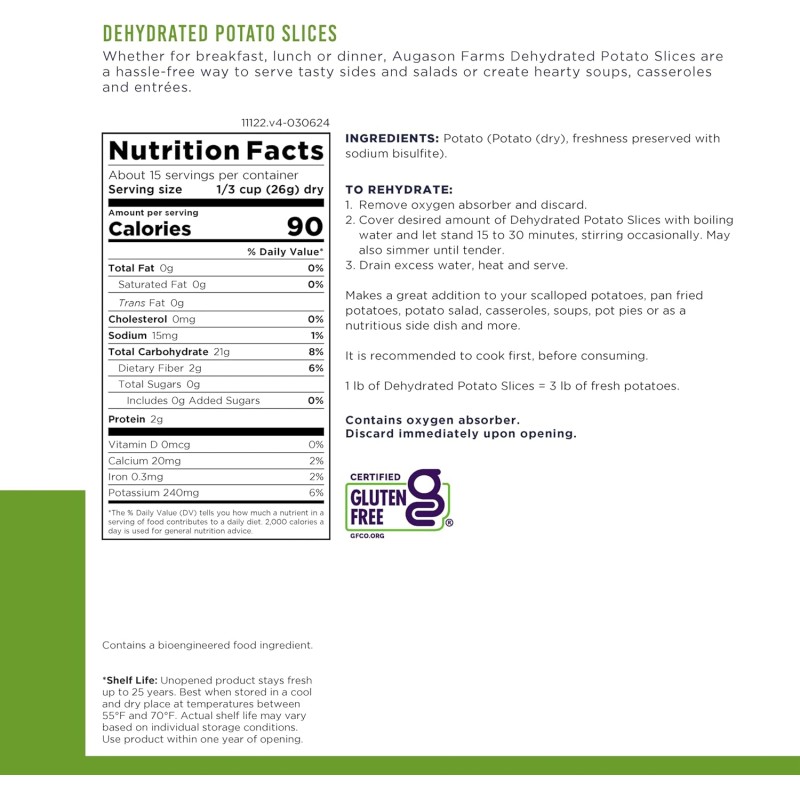 Сублімована нарізана картопля з великим терміном придатності 25 років Augason Farms, 15 порцій