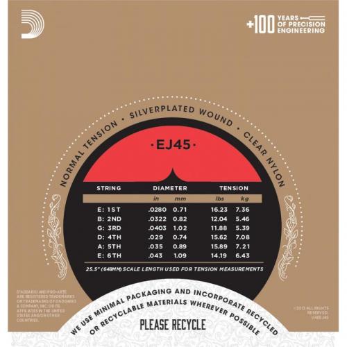 Струни для класичної гітари D'Addario EJ45 Classic Silverplated Wound Nylon Normal Tension