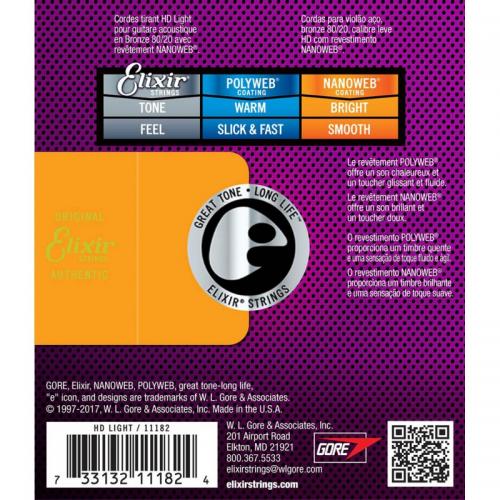 Струни для акустичної гітари Elixir 11182 Nanoweb 80/20 Bronze Acoustic HD Light 13/53 Струни для акустичної гітари Elixir 11182 Nanoweb 80/20 Bronze Acoustic HD Light 13/53