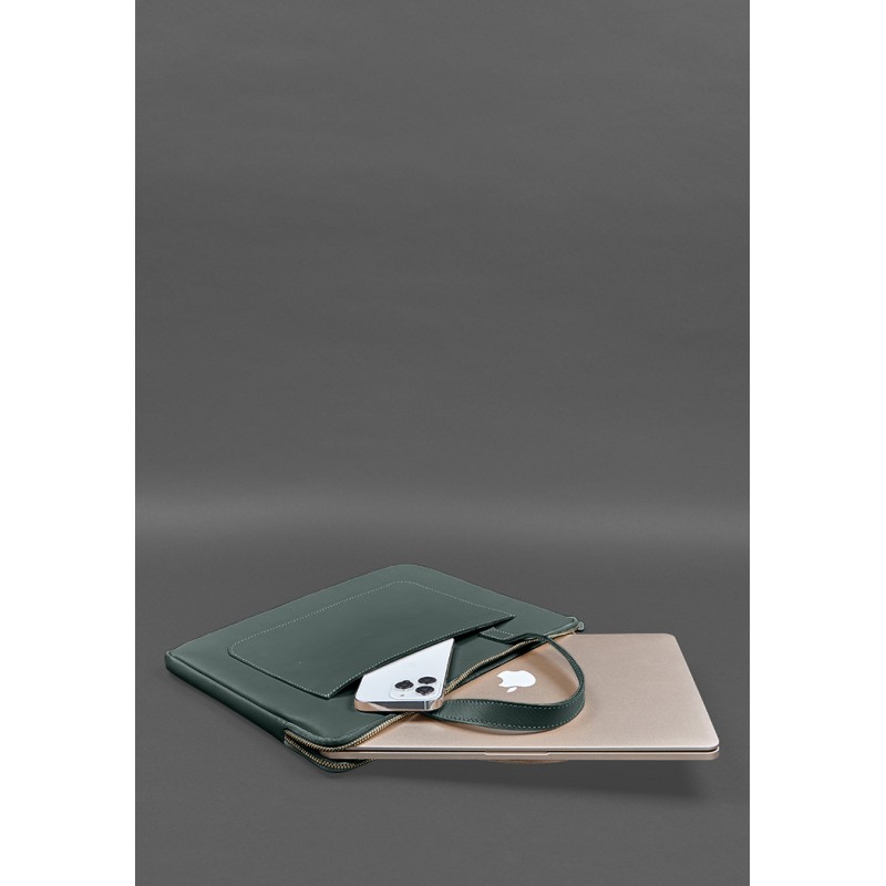 Шкіряний чохол з ручками для ноутбука 13 дюйм Зелений BlankNote