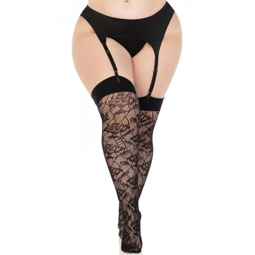 Панчохи Leg Avenue Wild rose net thigh highs 1X/2X