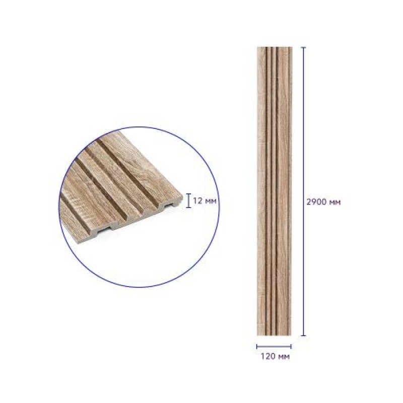 Декоративна стінова рейка Sticker Wall PS 2900x120x12 мм Дуб (SW-00002136)