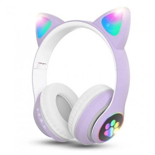 Навушники бездротові котячими вушками CAT Ear VZV-23M Bluetooth RGB Бузкові