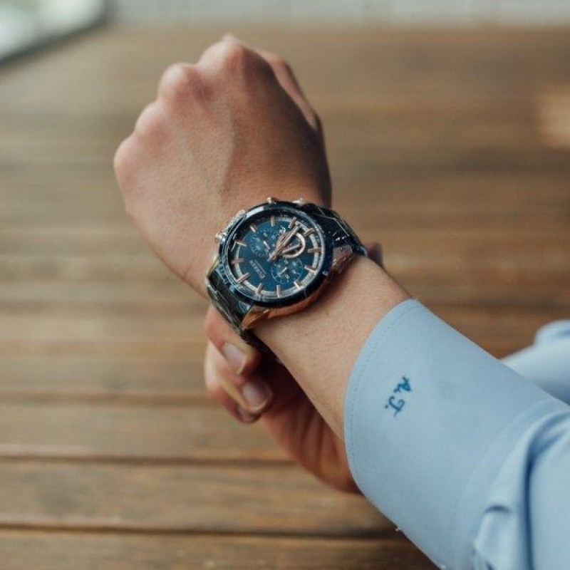 Чоловічий наручний годинник Curren Wild Синьо-золотистий (1312907284)