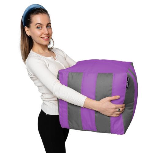 Пуф Кубик Смугастий Оксфорд 40х40 Студія Комфорту Сірий + Фіолетовий