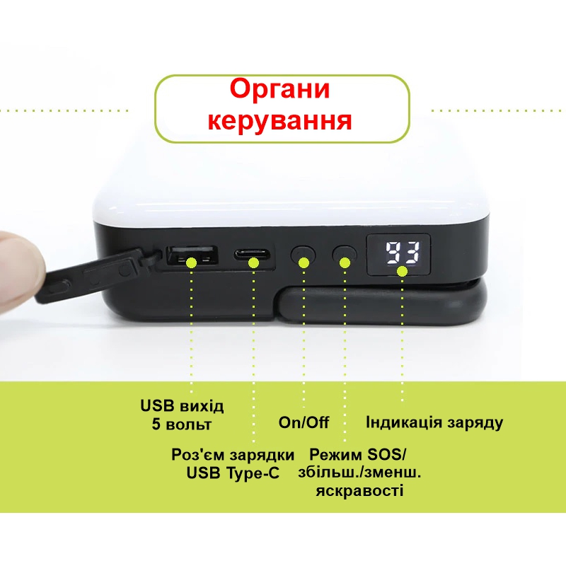 Ліхтар для кемпінгу 80W з 3-ма режимами, регулюванням яскравості з акумулятором 10000 мАг Unibrother YL-202