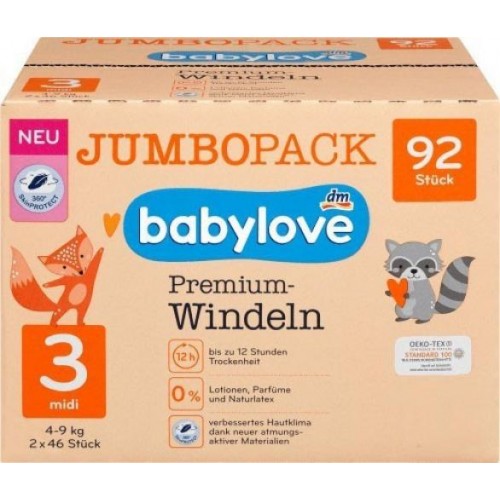 Підгузники Babylove Premium Jumbo Pack 3 Mdii (4-9 кг) 92 шт в інтернет супермаркеті PbayMarket!