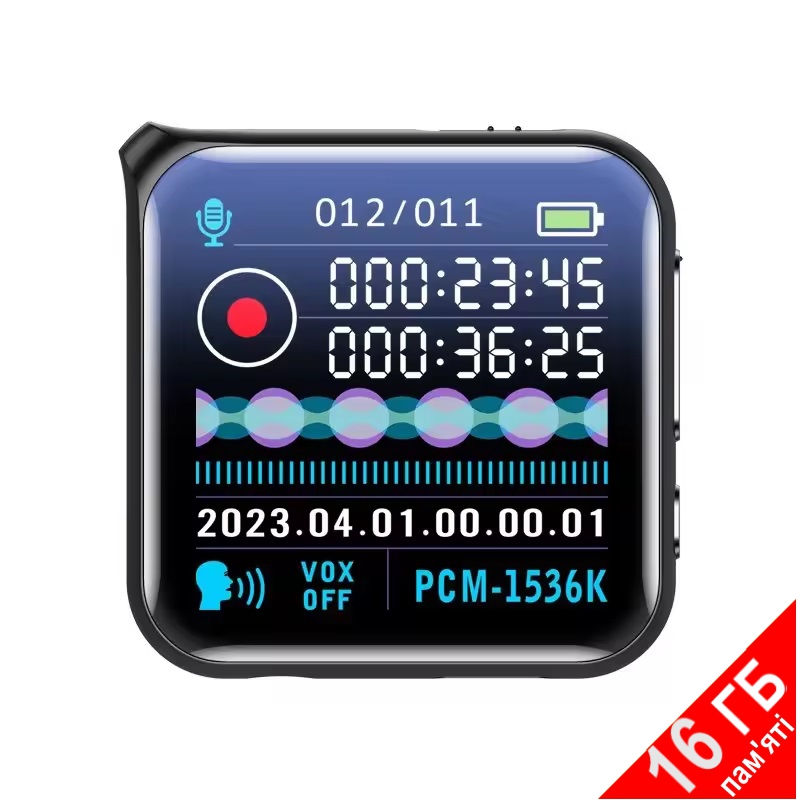 Міні диктофон з великим екраном, радіо та MP3 плеєром Nectronix M30, 16 Гб пам'яті