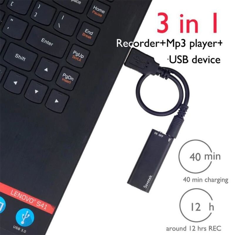 Мініатюрний диктофон з активацією голосом Savetek 200 (GS-R01s), 32 Гб, Mp3, VOX, 8 годин запису