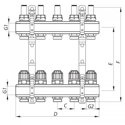 Колекторний блок із витратомірами KOER KR.1110-08 1”x8 WAYS (KR2645) в інтернет супермаркеті PbayMarket!