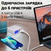 Зарядна станція з дисплеєм на 6 портів Addap MCS-896P, мультизарядний пристрій з 4×USB-A та 2×Type-C портами, 87W, Біла (0234) в інтернет супермаркеті PbayMarket!