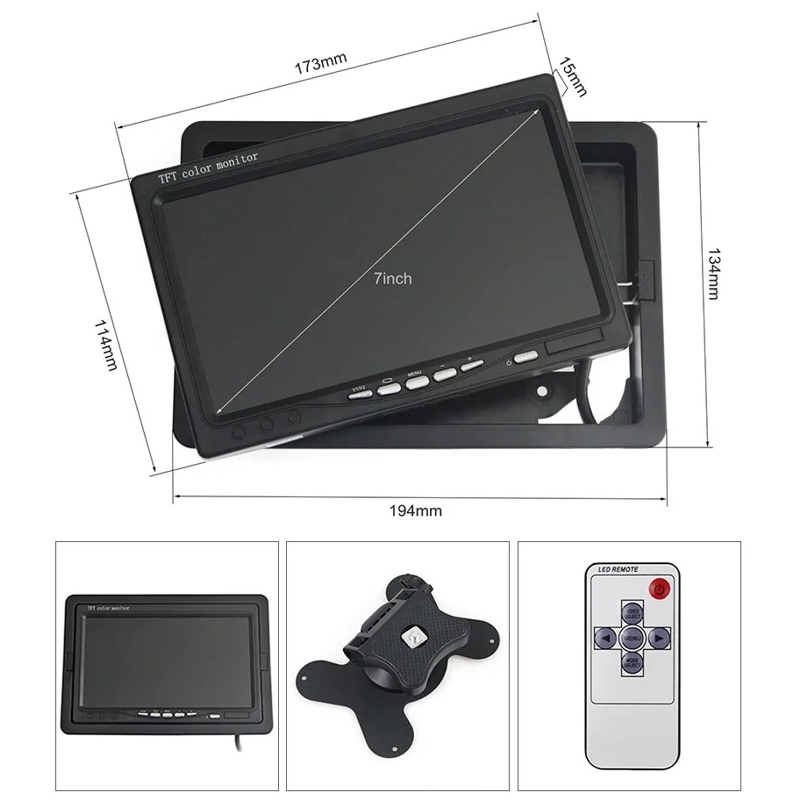 AHD монітор автомобільний 7 дюймів з підтримкою AHD камер до 2 Мп Podofo AHD-726