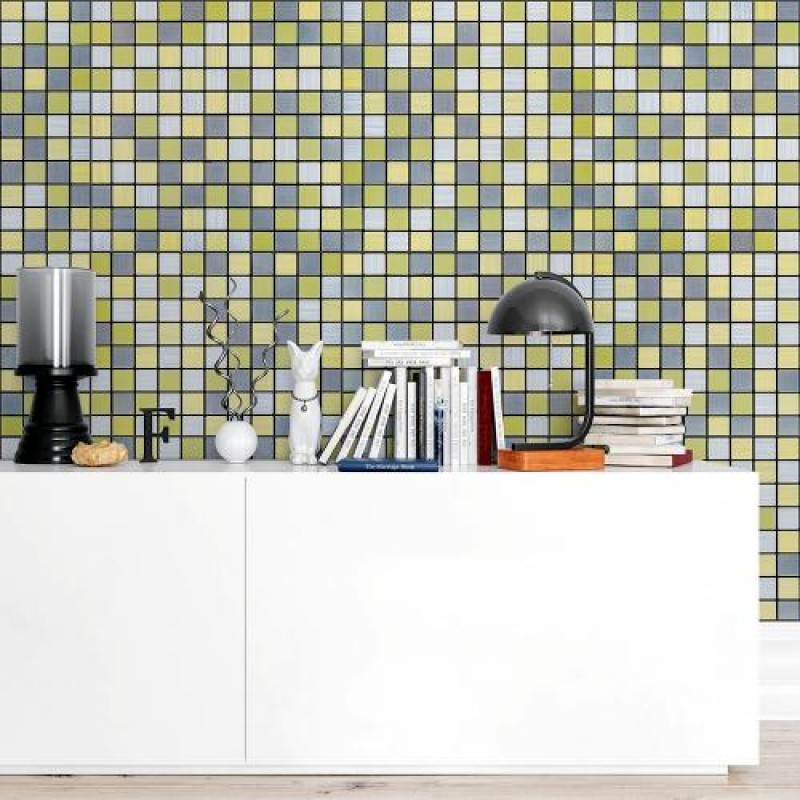 Самоклеюча алюмінієва срібна плитка із золотом шахи 300х300х3мм SW-00001827 (D) Sticker Wall