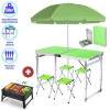 Розкладний стіл із парасолькою Easy Campi 1.8м для пікніка зі стільцями посилений складний стіл та 4 стільці Зелений+Мангал