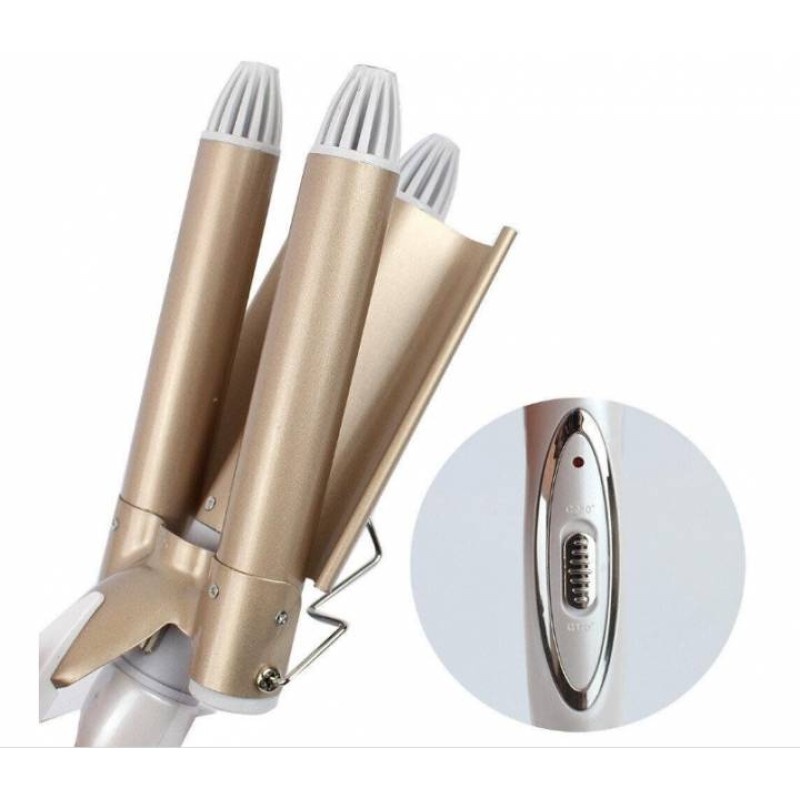 Потрійна плойка для волосся з керамічними покриттями для створення ефекту хвилі Gemei GM 1988