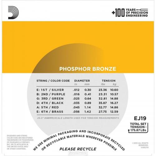 Струни для акустичної гітари D'Addario EJ19 Phosphor Bronze Light Top/Medium Bottom Acoustic Guitar Strings 12/56 Струни для акустичної гітари D'Addario EJ19 Phosphor Bronze Light Top/Medium Bottom Acoustic Guitar Strings 12/56