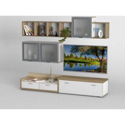 Стінка в вітальню Тиса Мебель Вітальня-221 Сонома Білий 1200x450x2190 мм Стінка в вітальню Тиса Мебель Вітальня-221 Сонома Білий 1200x450x2190 мм