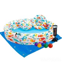 Дитячий надувний басейн Intex 59469-2 «Акваріум», 132 х 28 см, з м'ячем та колом, з кульками 10 шт, підстилкою, насосом (hub_dib818)